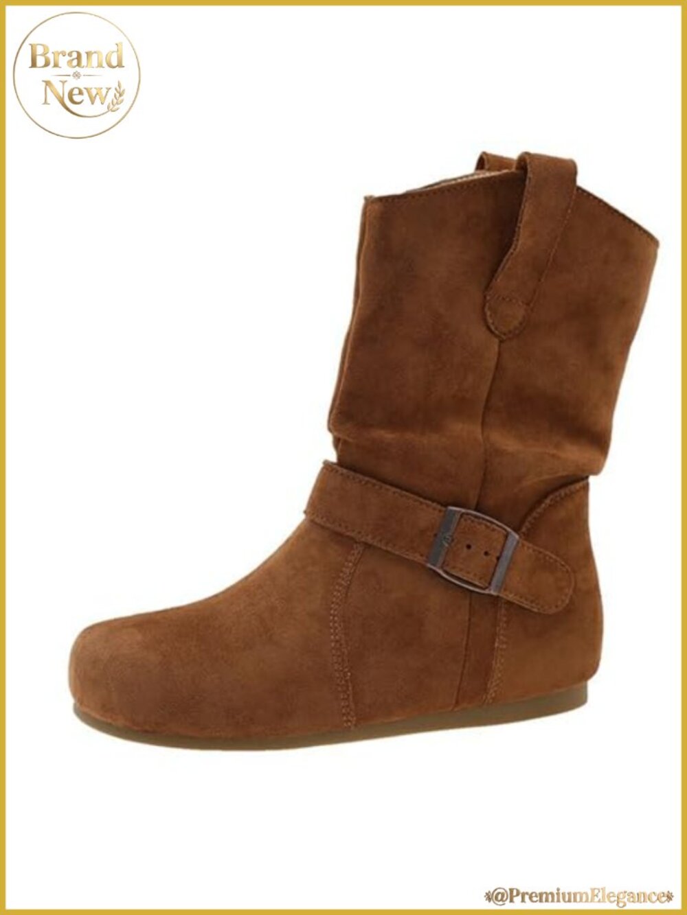 Slouchy Suede Ankle Flat Boots Round Toe Buckle Slip On Women's